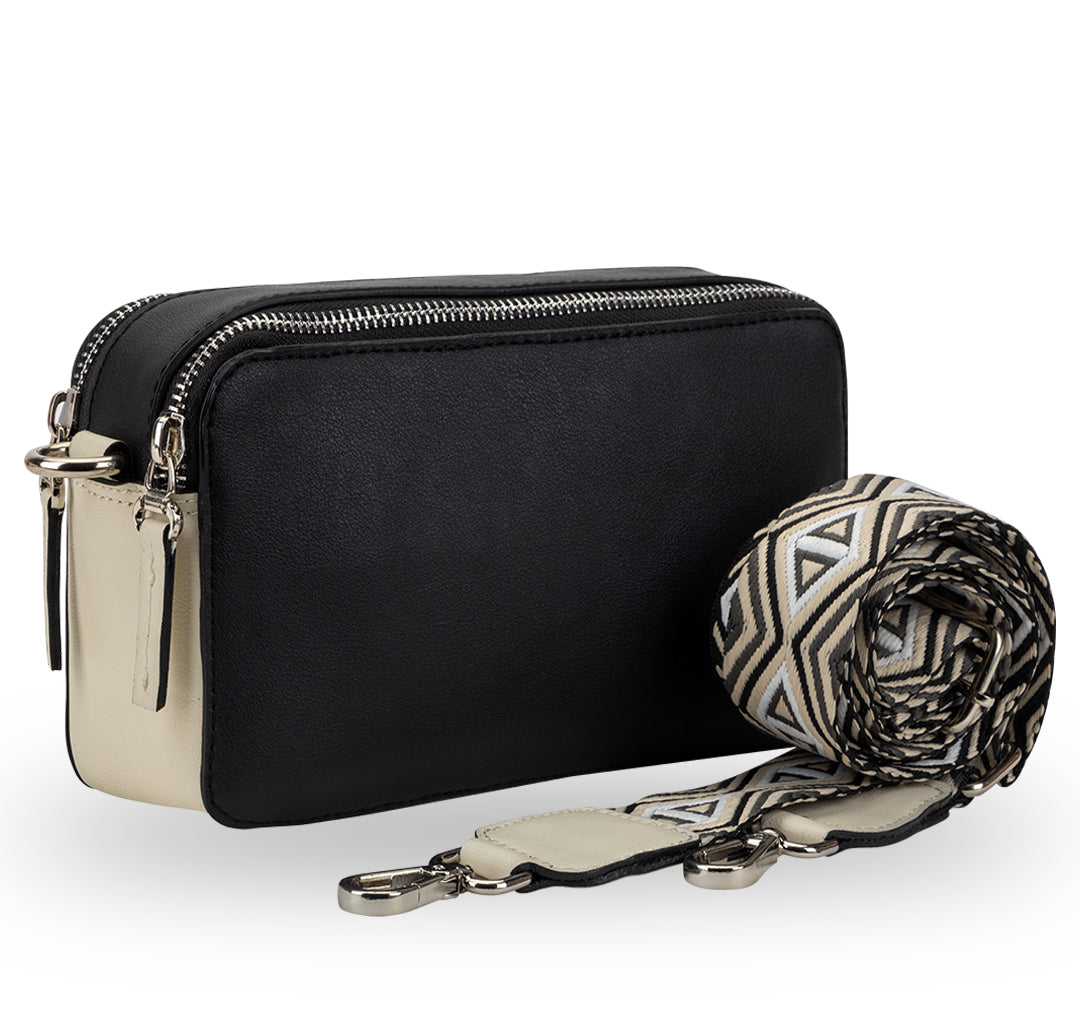 Elysian Double Zip Crossbody Bag - Black White