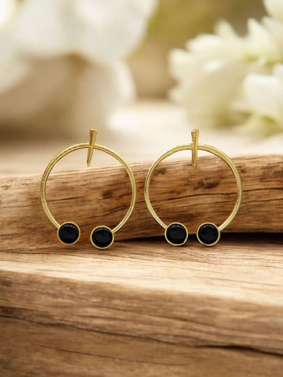 Contemporary Golden Monalisa Stone Circle Stud Earrings – Best Jewelry