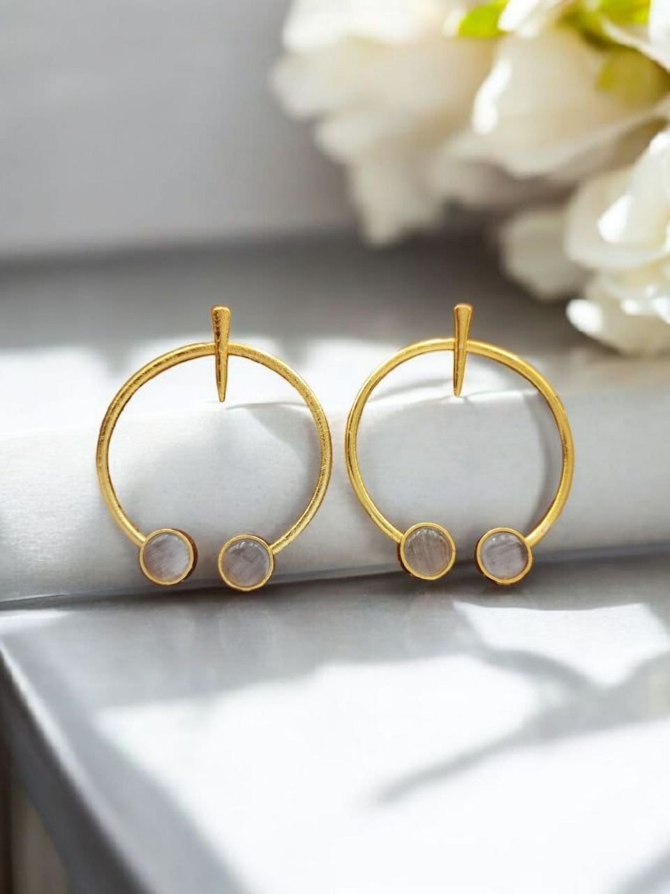 Contemporary Golden Monalisa Stone Circle Stud Earrings – Best Jewelry