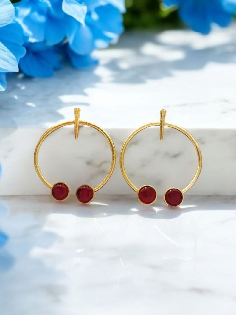 Contemporary Golden Monalisa Stone Circle Stud Earrings – Best Jewelry