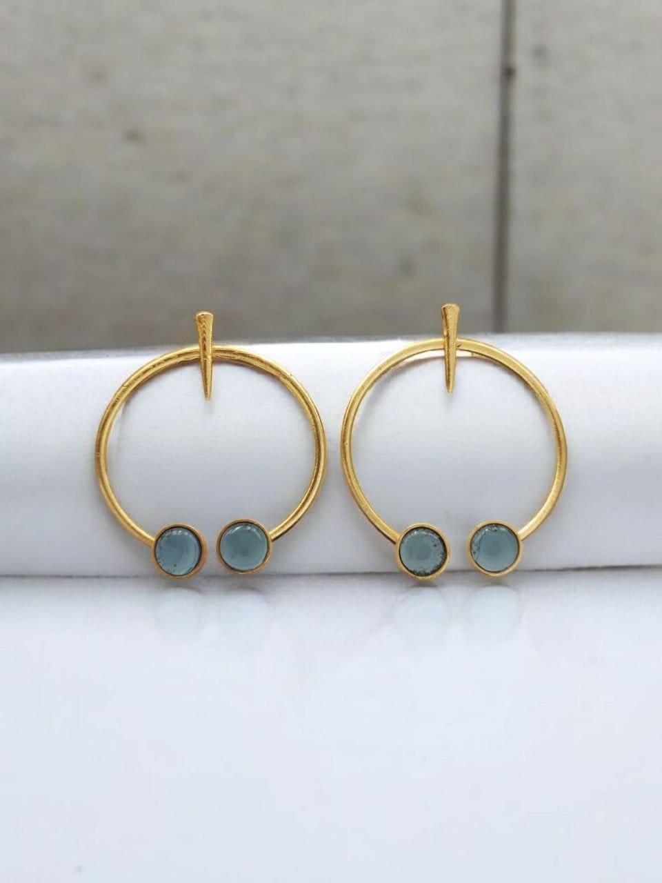 Contemporary Golden Monalisa Stone Circle Stud Earrings – Best Jewelry