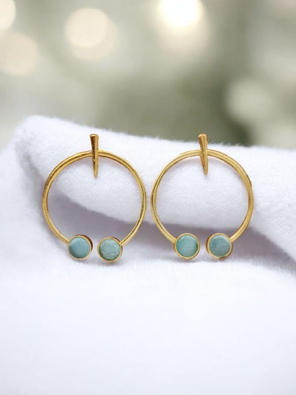 Contemporary Golden Monalisa Stone Circle Stud Earrings – Best Jewelry