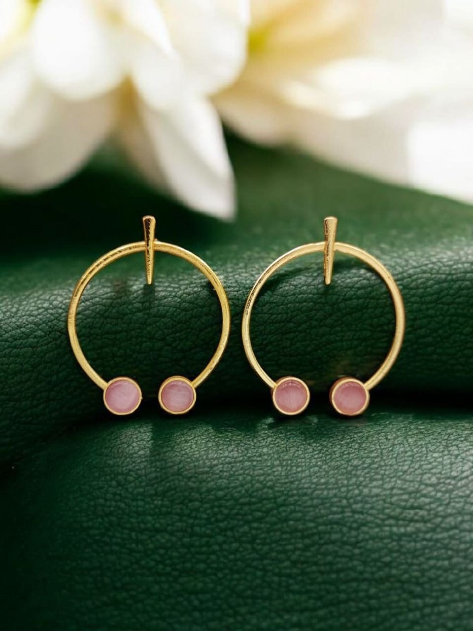 Contemporary Golden Monalisa Stone Circle Stud Earrings – Best Jewelry