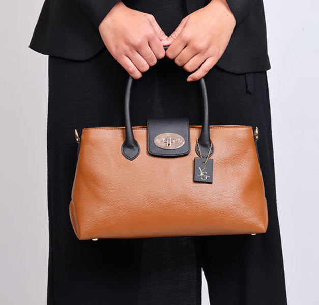 Aura Top Handle Bag - Tan Black