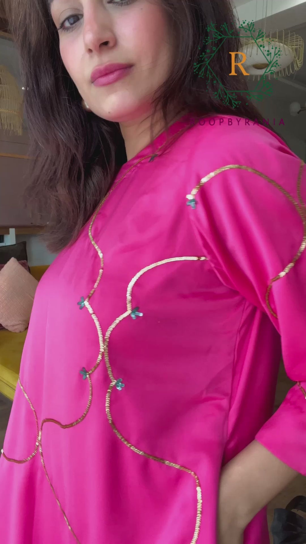 Indo western A line kurta set with hand embroidery