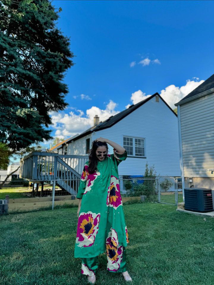 Printed Floral Kaftan Kurta Set