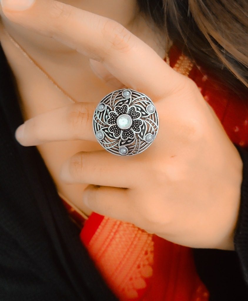 Round Shape Design Oxidised Silver Rings for Party Events