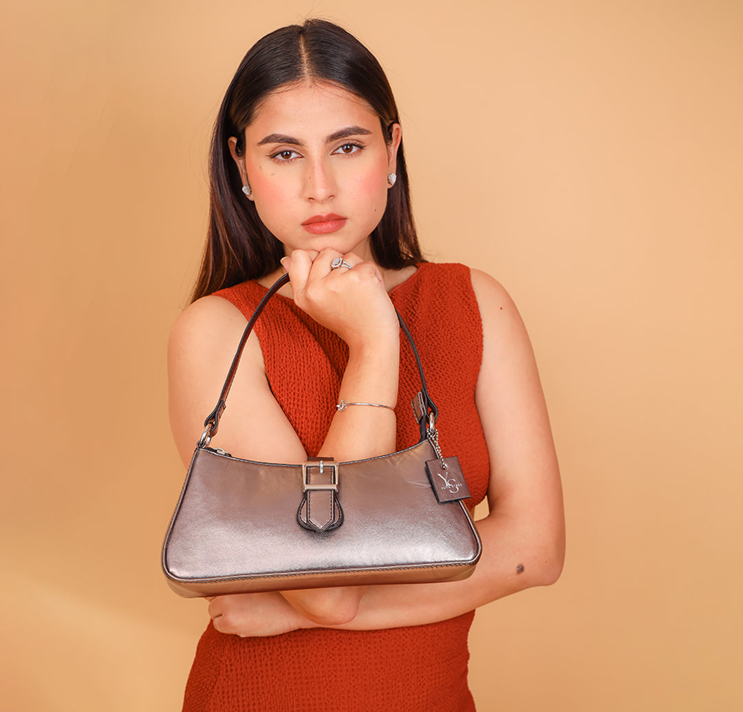 Sleek Baguette Bag - Gunmetal