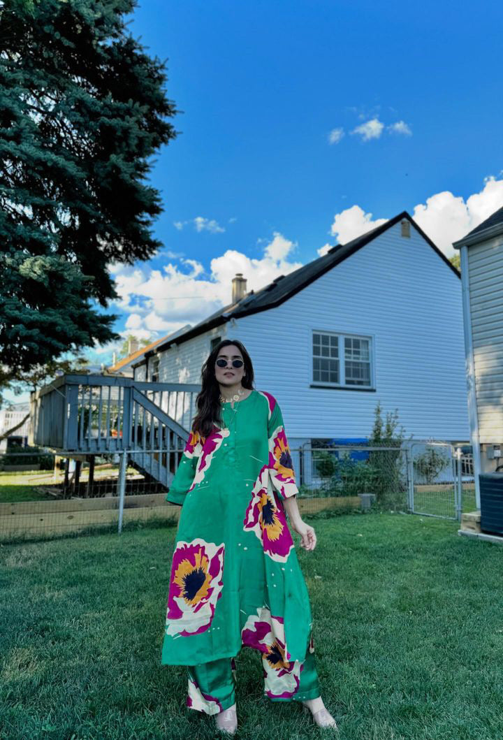 Printed Floral Kaftan Kurta Set