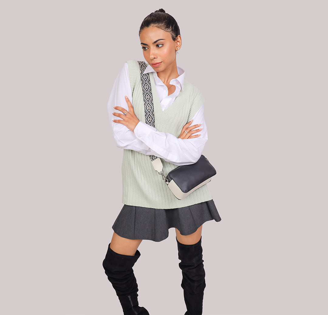 Elysian Double Zip Crossbody Bag - Black White