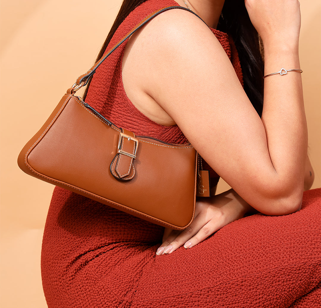 Sleek Baguette Bag - Tan