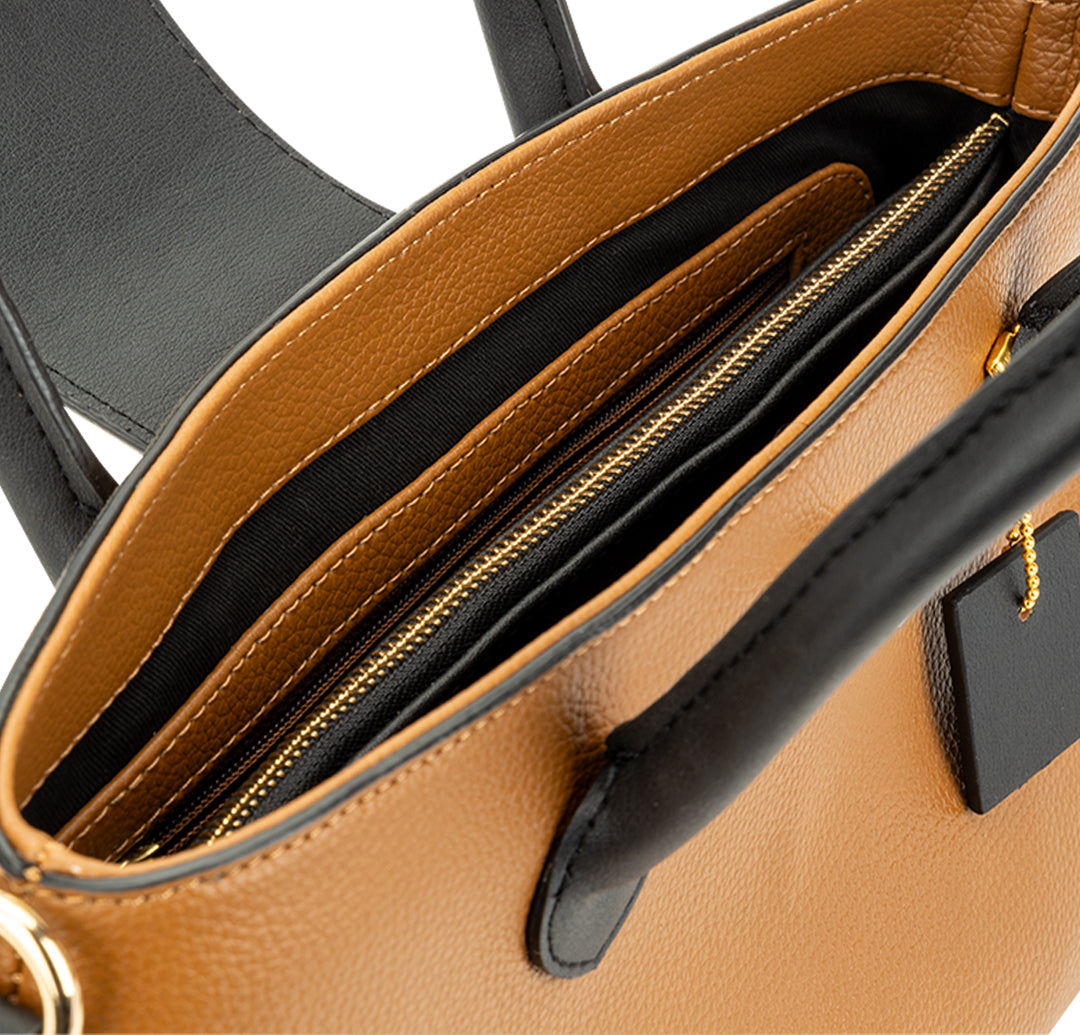 Aura Top Handle Bag - Tan Black