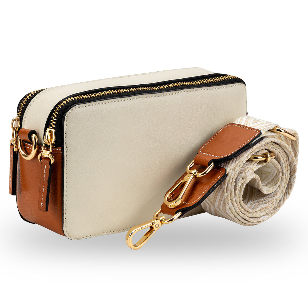 Elysian Double Zip Crossbody Bag - White Orange