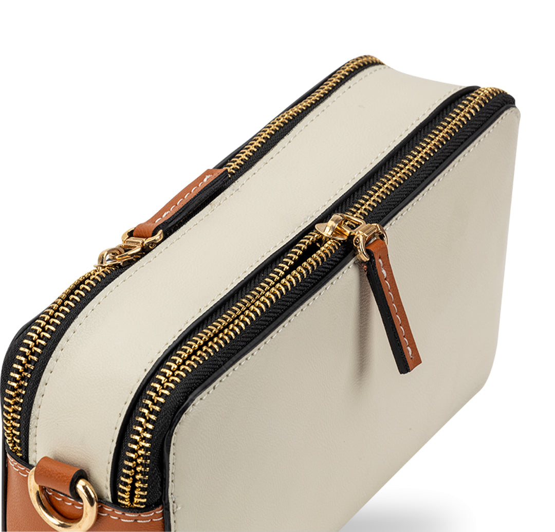 Elysian Double Zip Crossbody Bag - White Orange
