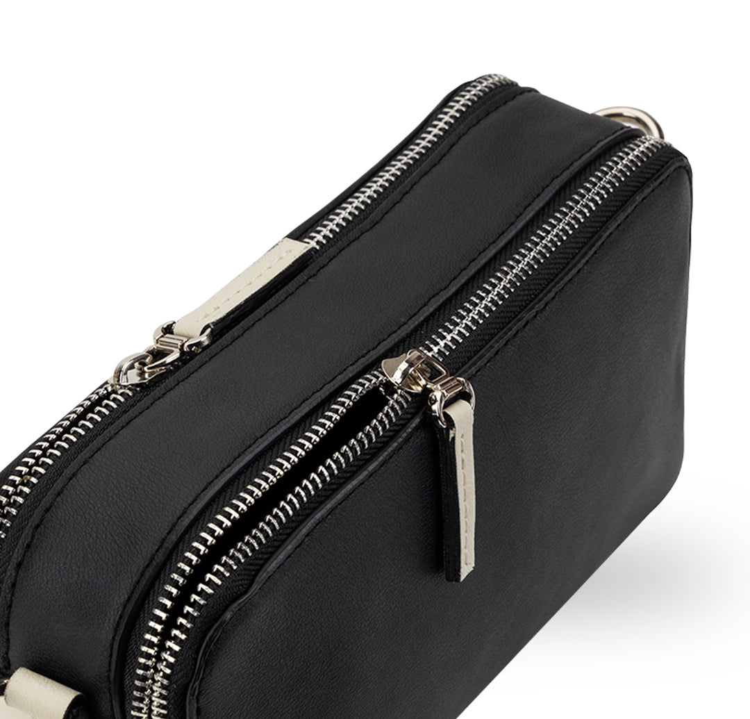 Elysian Double Zip Crossbody Bag - Black White