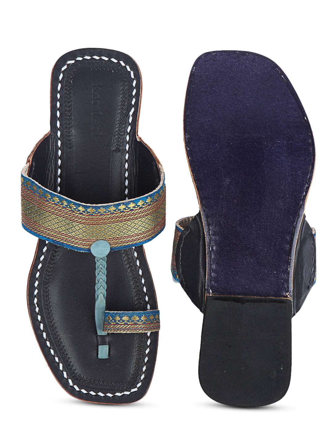 Blue on Blue - Kolhapuri Chappal for women