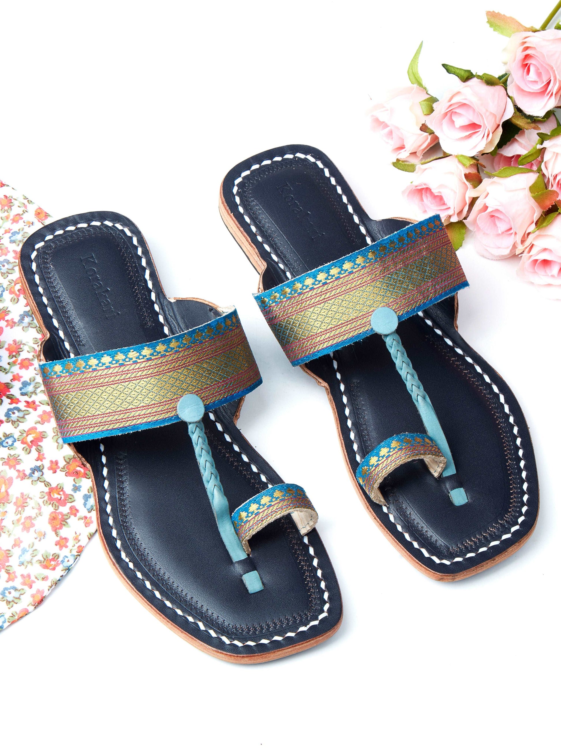 Blue on Blue - Kolhapuri Chappal for women