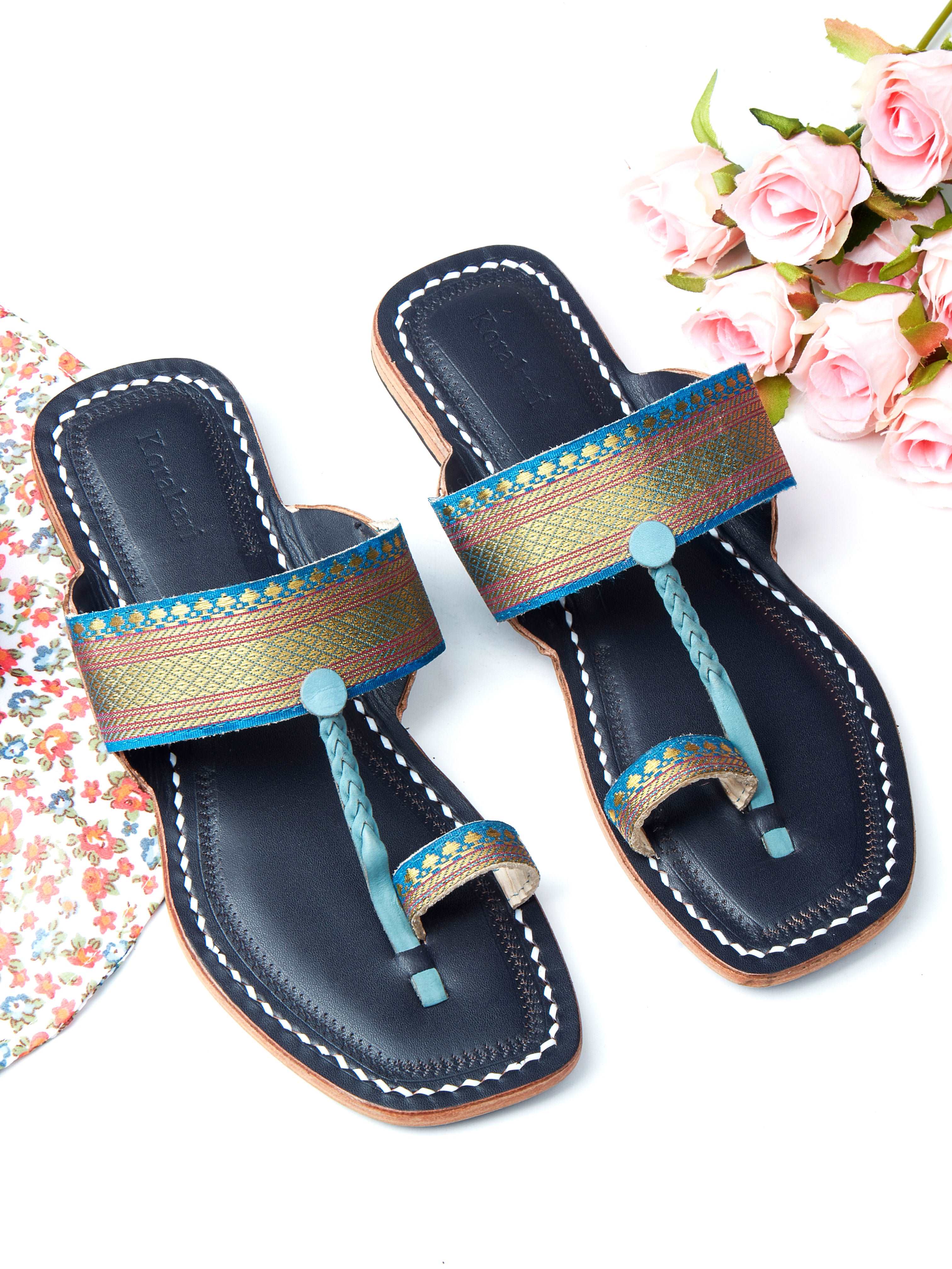 Blue on Blue - Kolhapuri Chappal for women