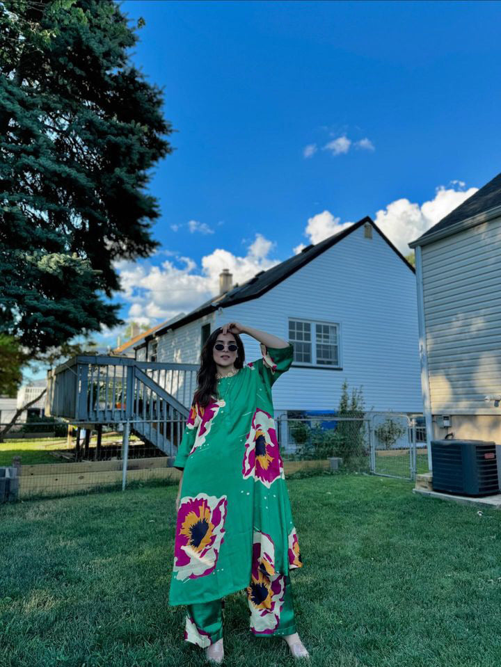 Printed Floral Kaftan Kurta Set