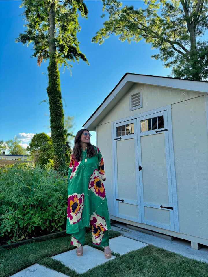 Printed Floral Kaftan Kurta Set