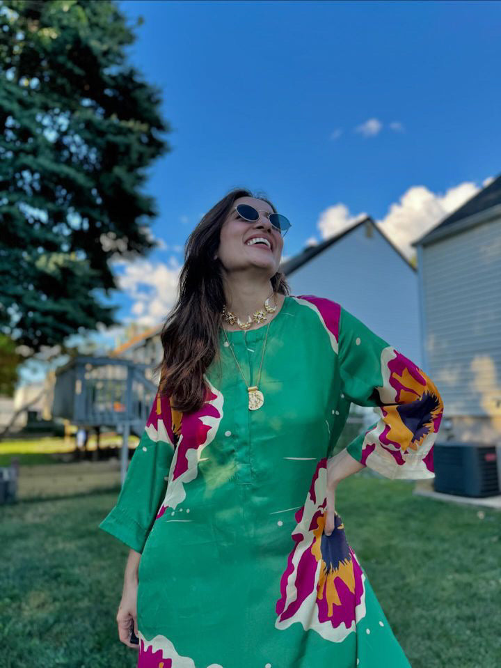 Printed Floral Kaftan Kurta Set