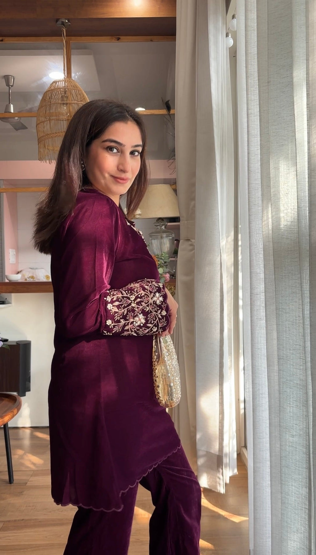 Velvet Hand Embroidery Co-ord Set