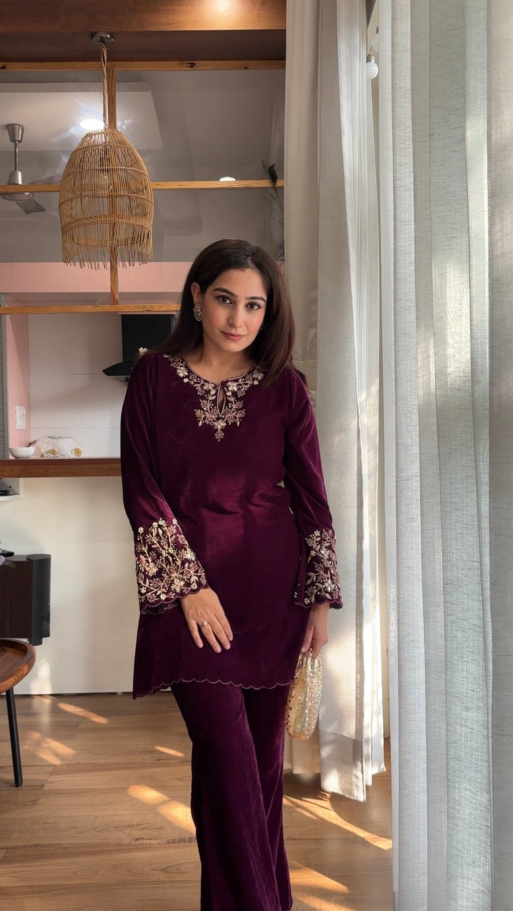 Velvet Hand Embroidery Co-ord Set