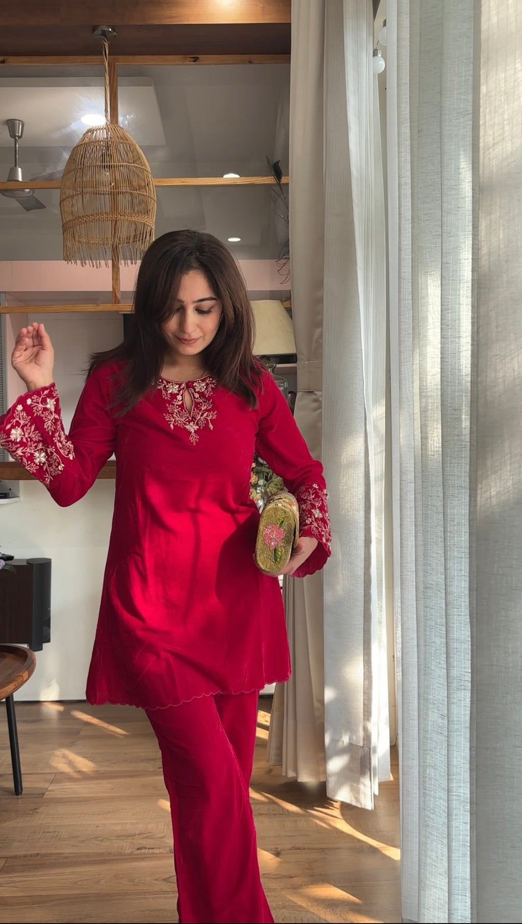 Velvet Hand Embroidery Co-ord Set