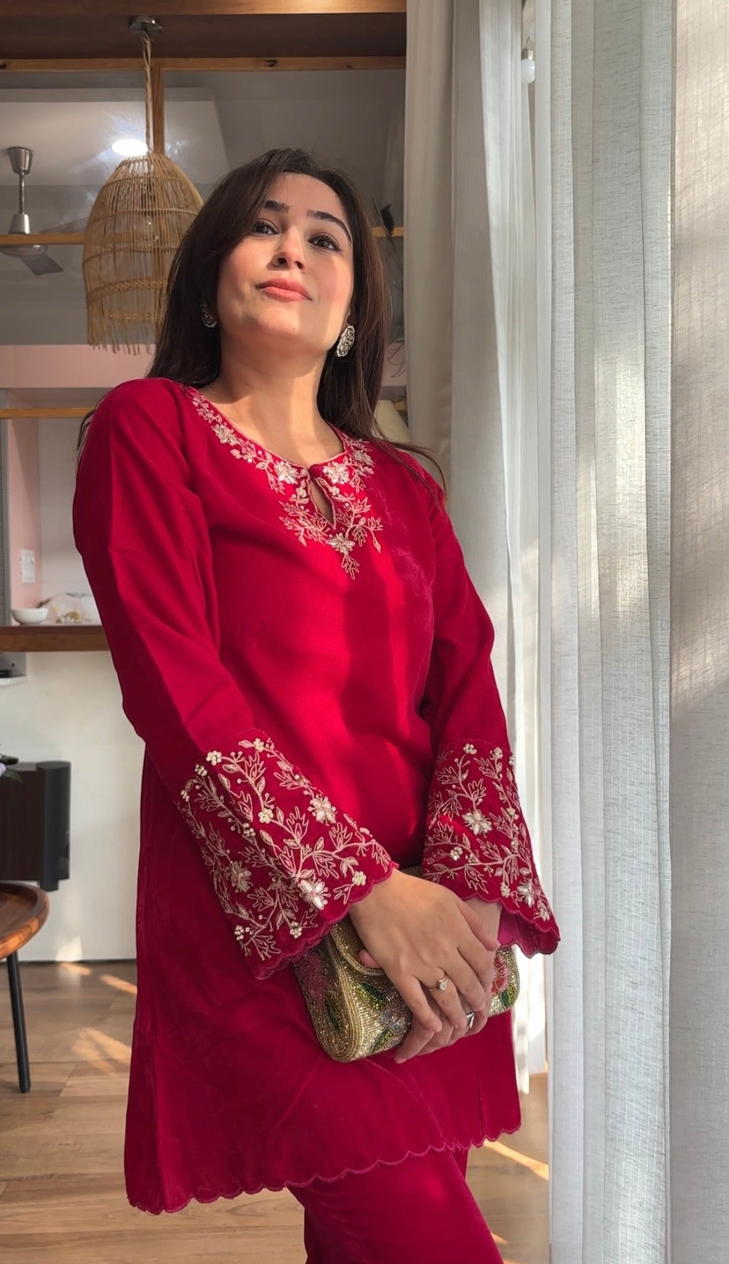 Velvet Hand Embroidery Co-ord Set