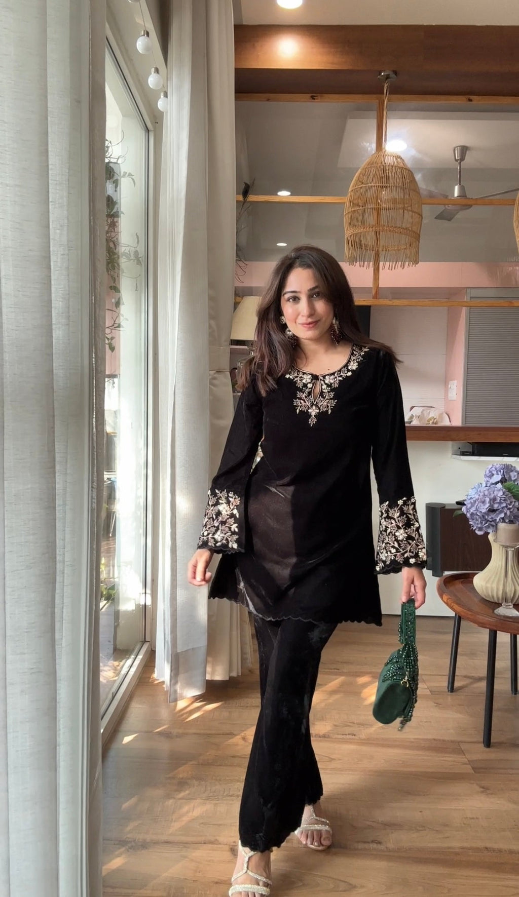 Velvet Hand Embroidery Co-ord Set