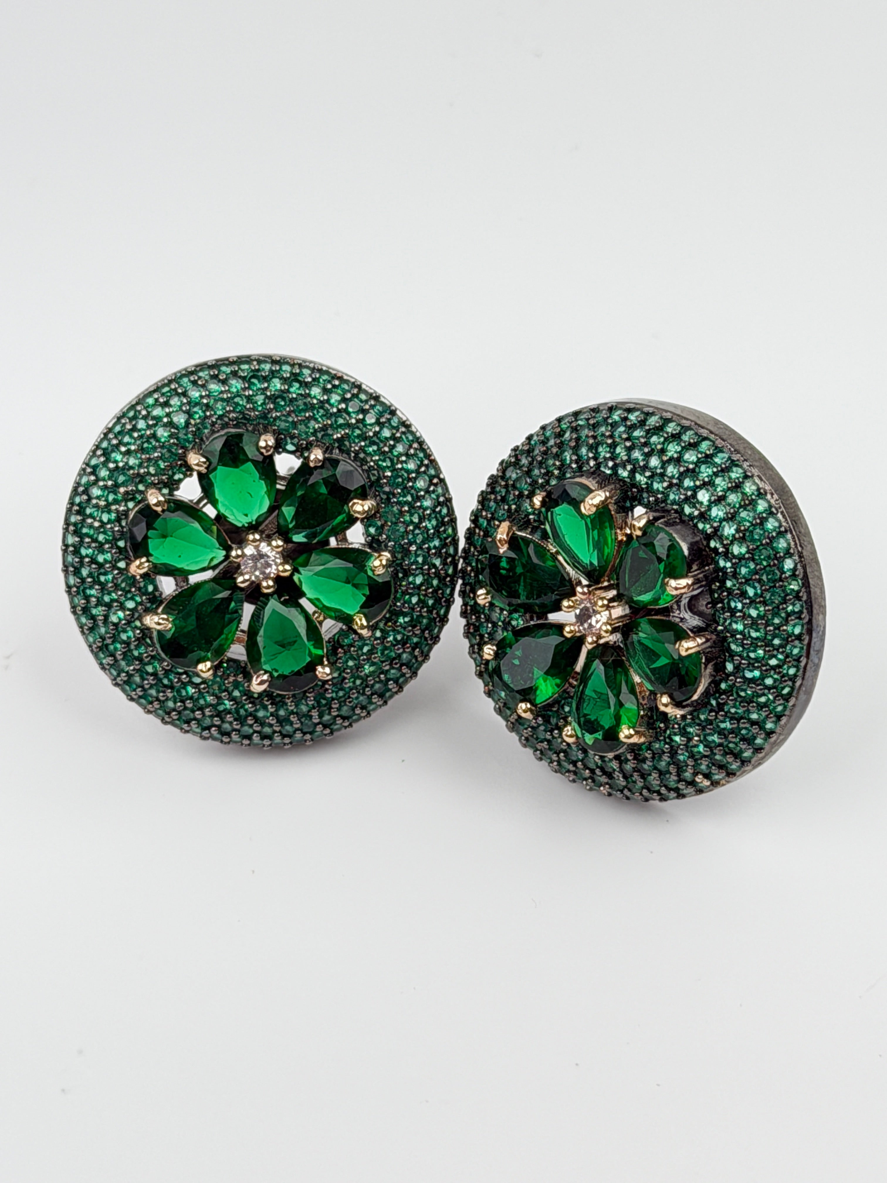 Emerald Halo Statement Studs
