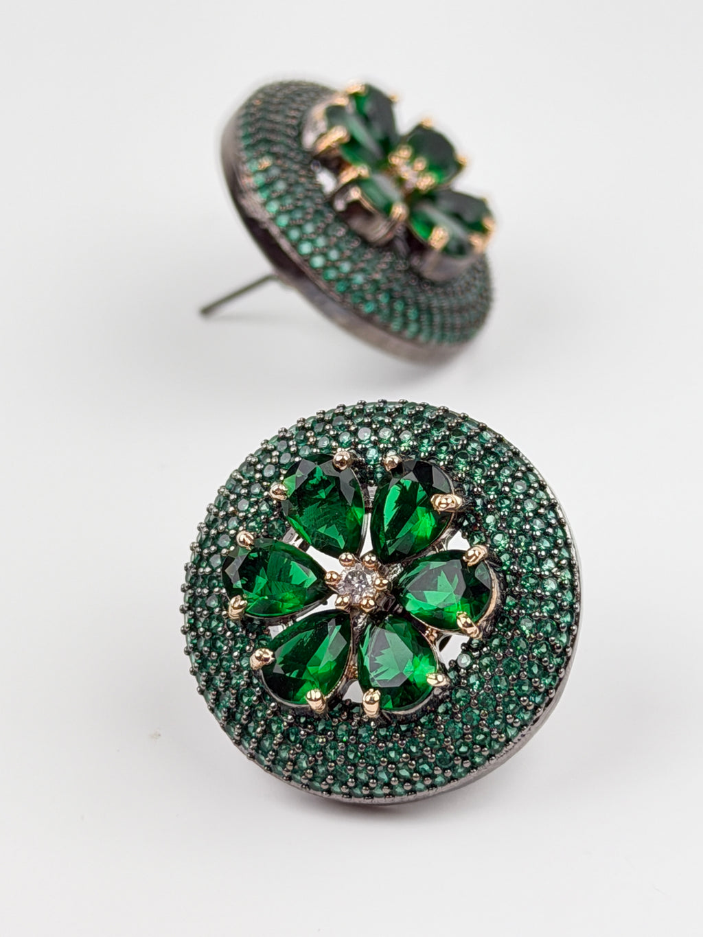 Emerald Halo Statement Studs