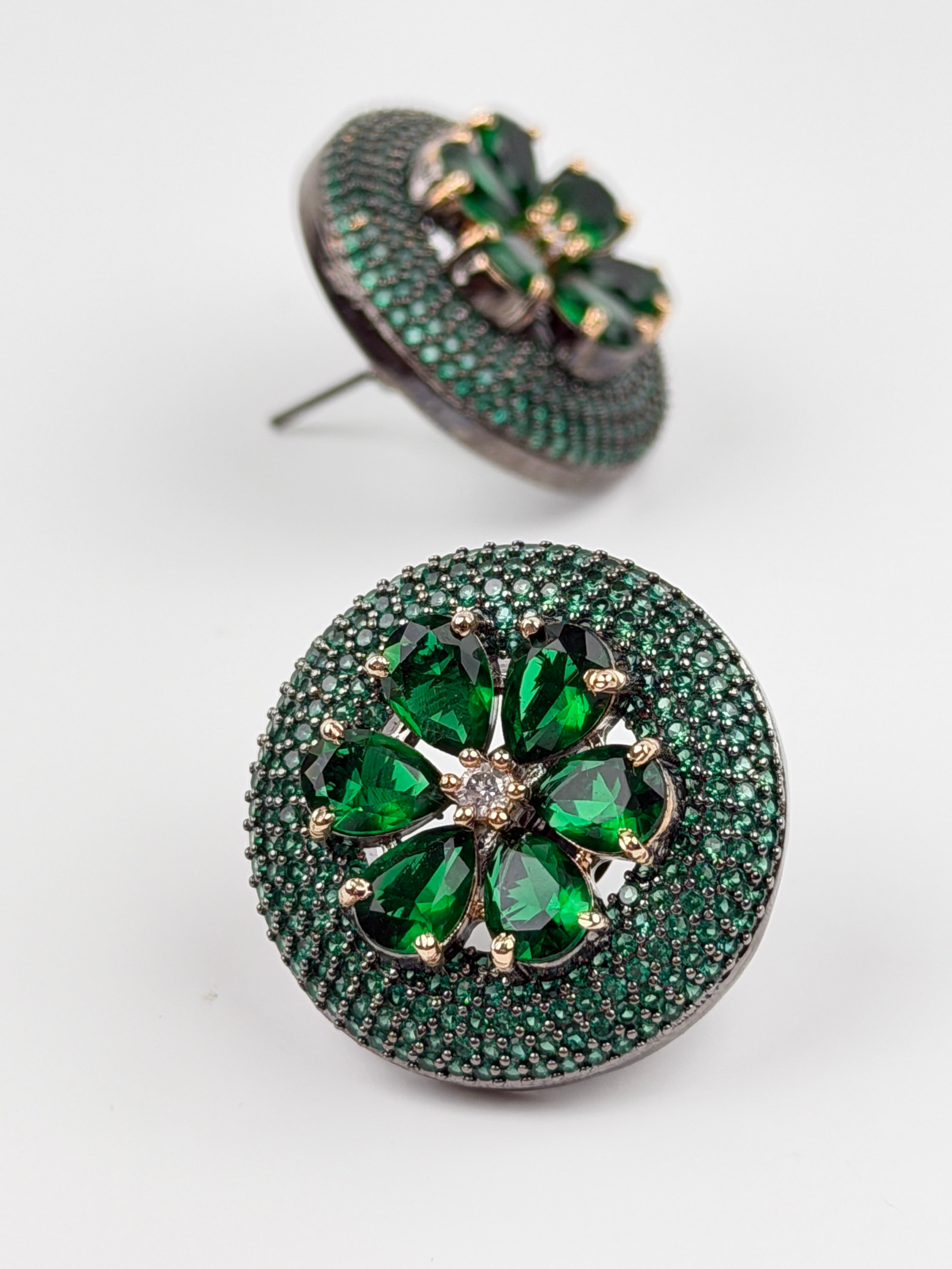Emerald Halo Statement Studs