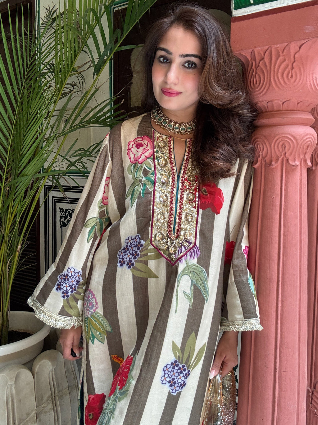 Floral Stripe Kurta Set
