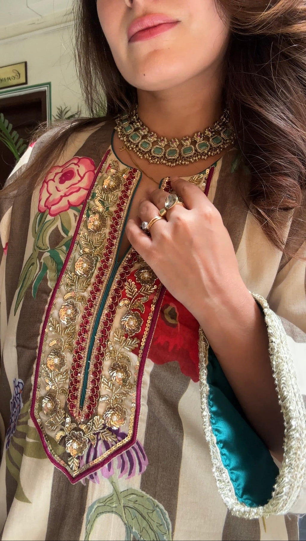 Floral Stripe Kurta Set