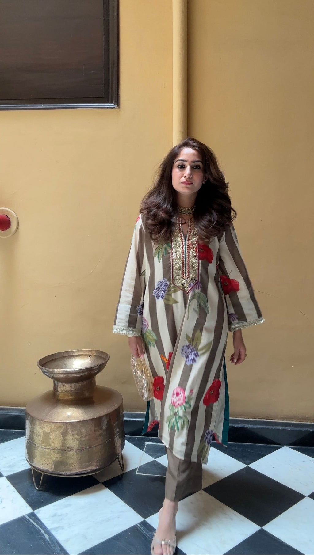 Floral Stripe Kurta Set