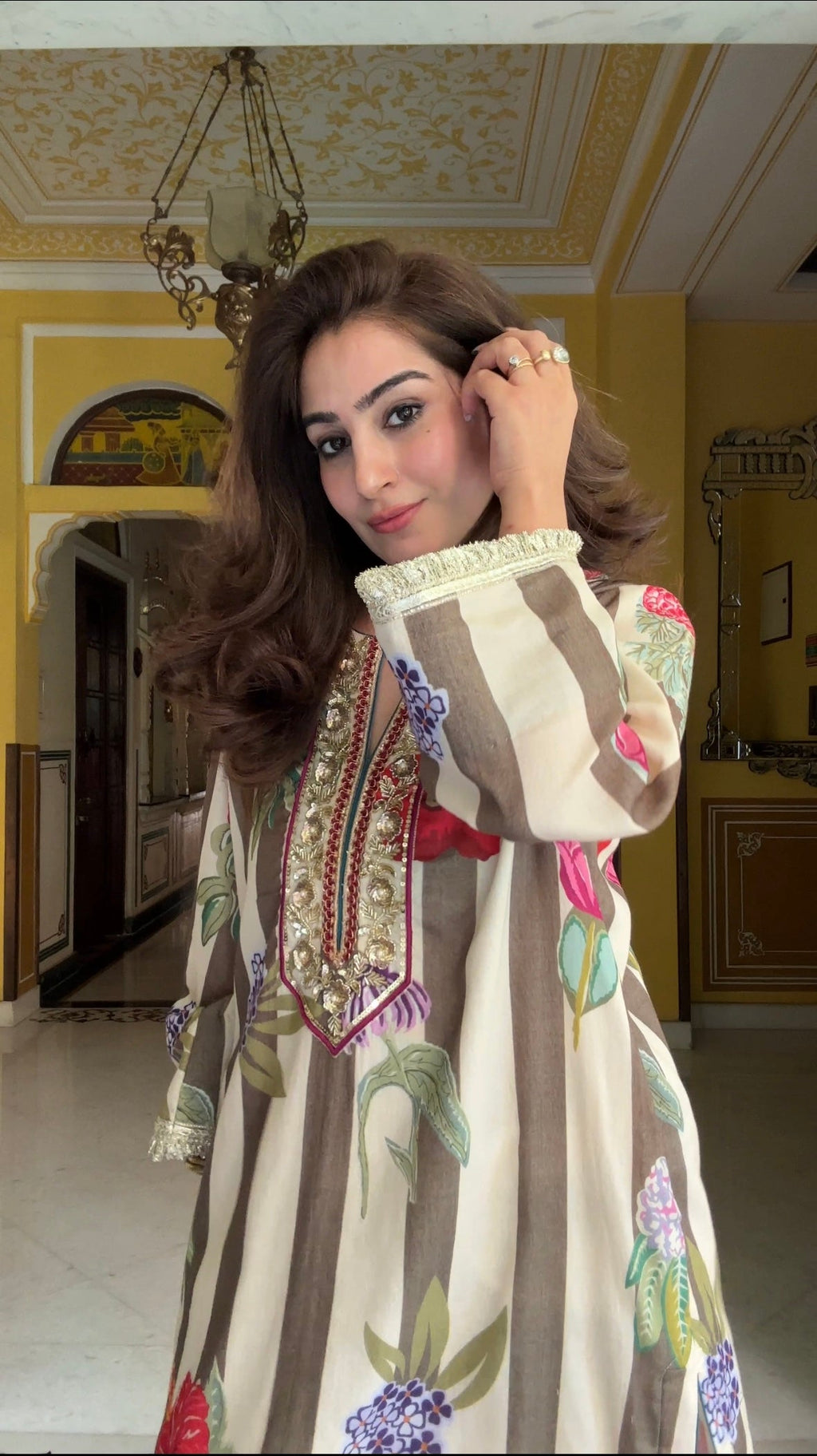 Floral Stripe Kurta Set