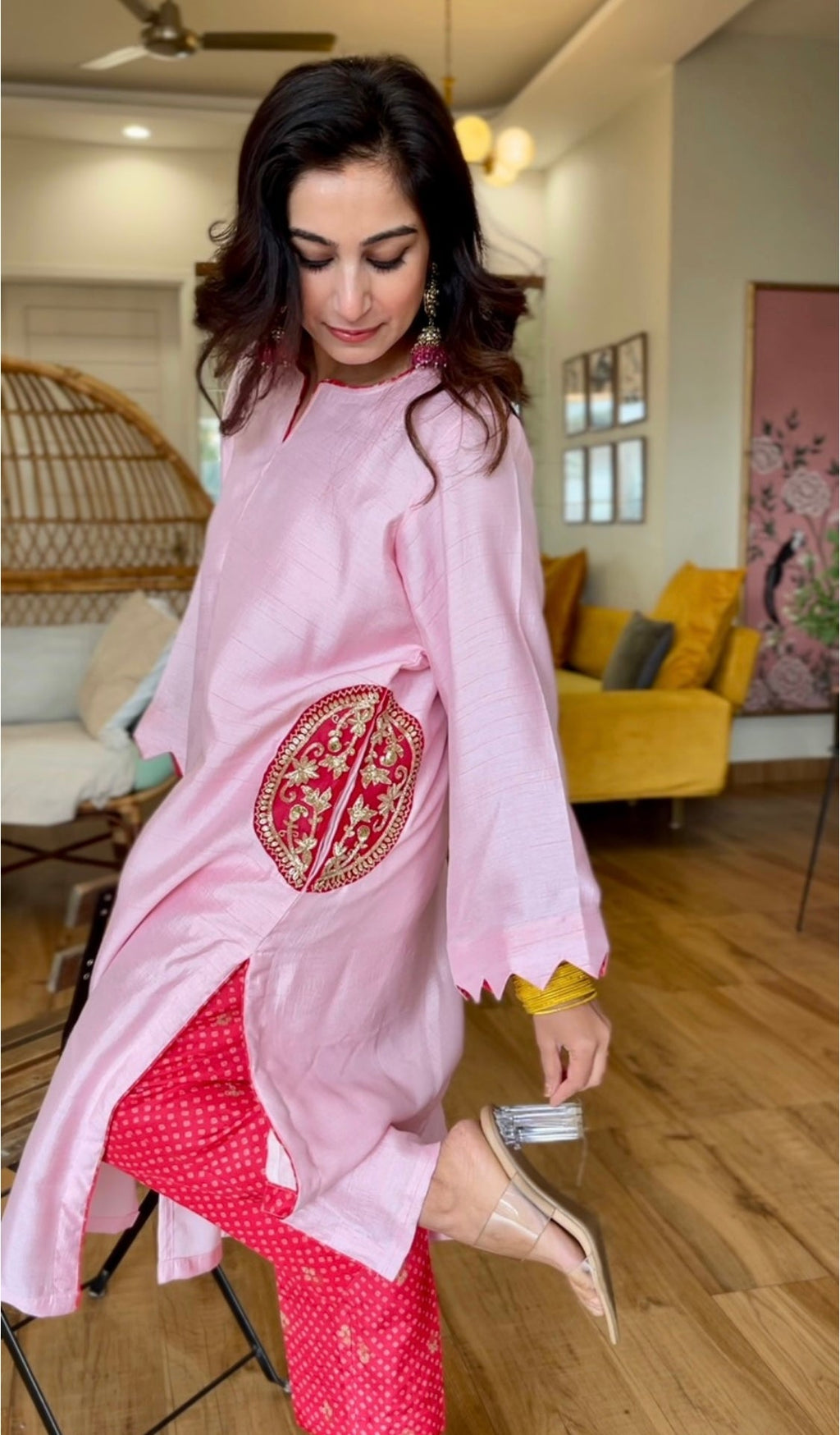 Hand Embroidery Pocket Kurta Set