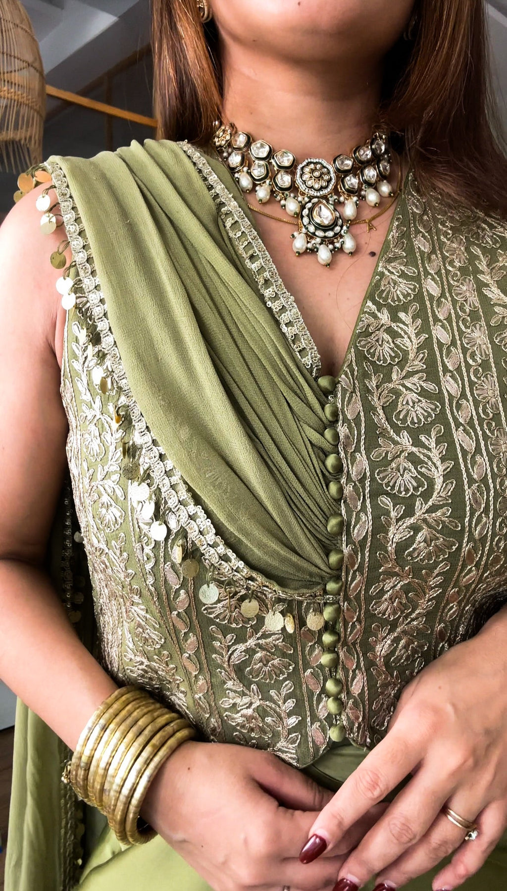 Olive Drape Gota Set