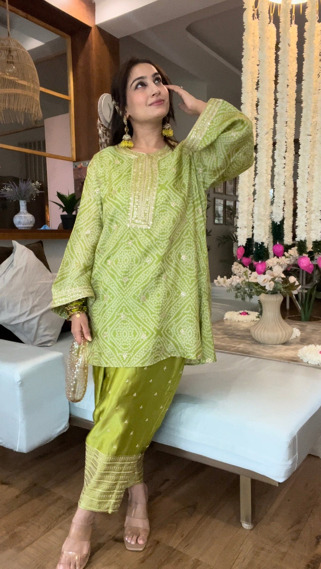 Bandhej tissue kurta with gaji silk salwaar set