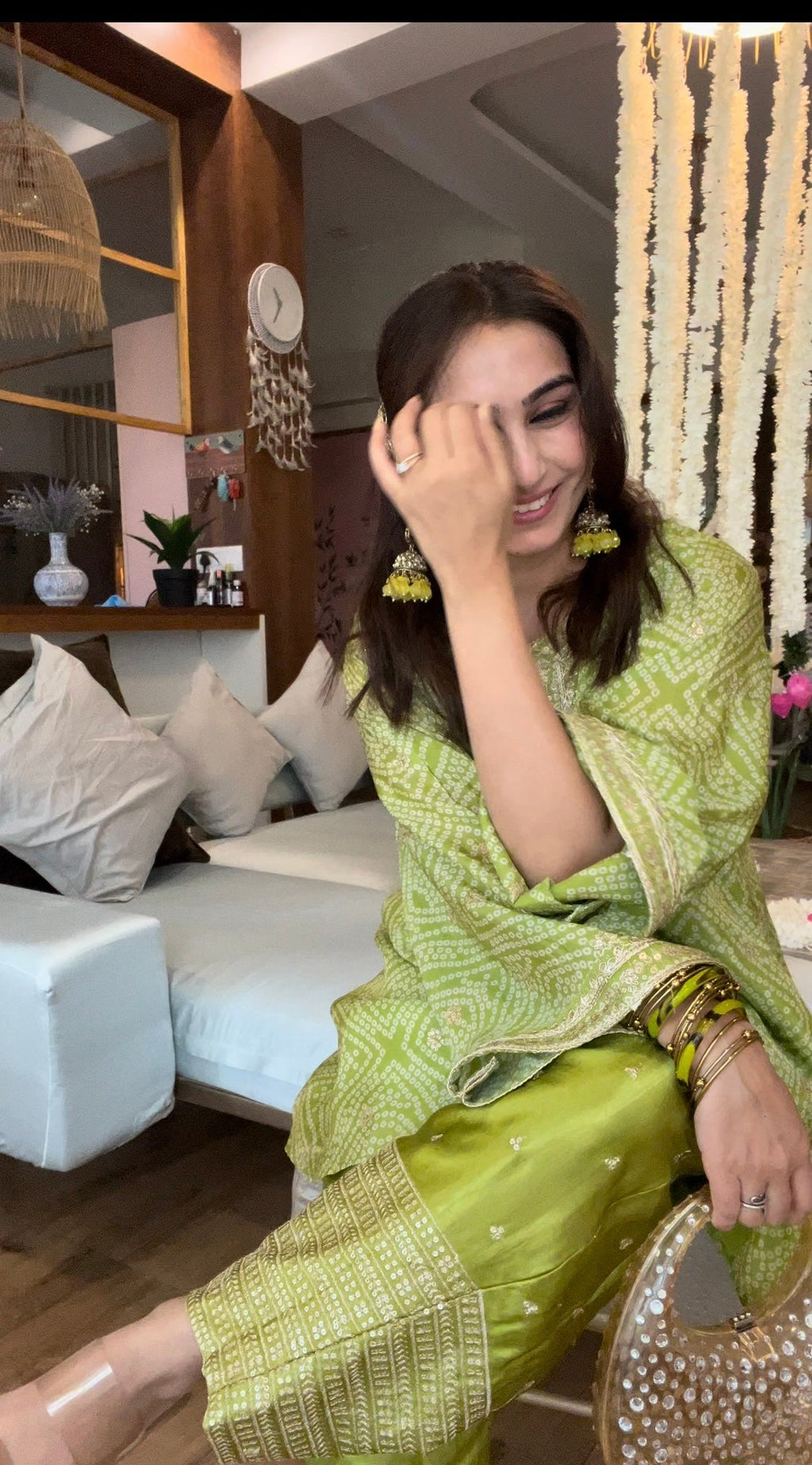 Bandhej tissue kurta with gaji silk salwaar set