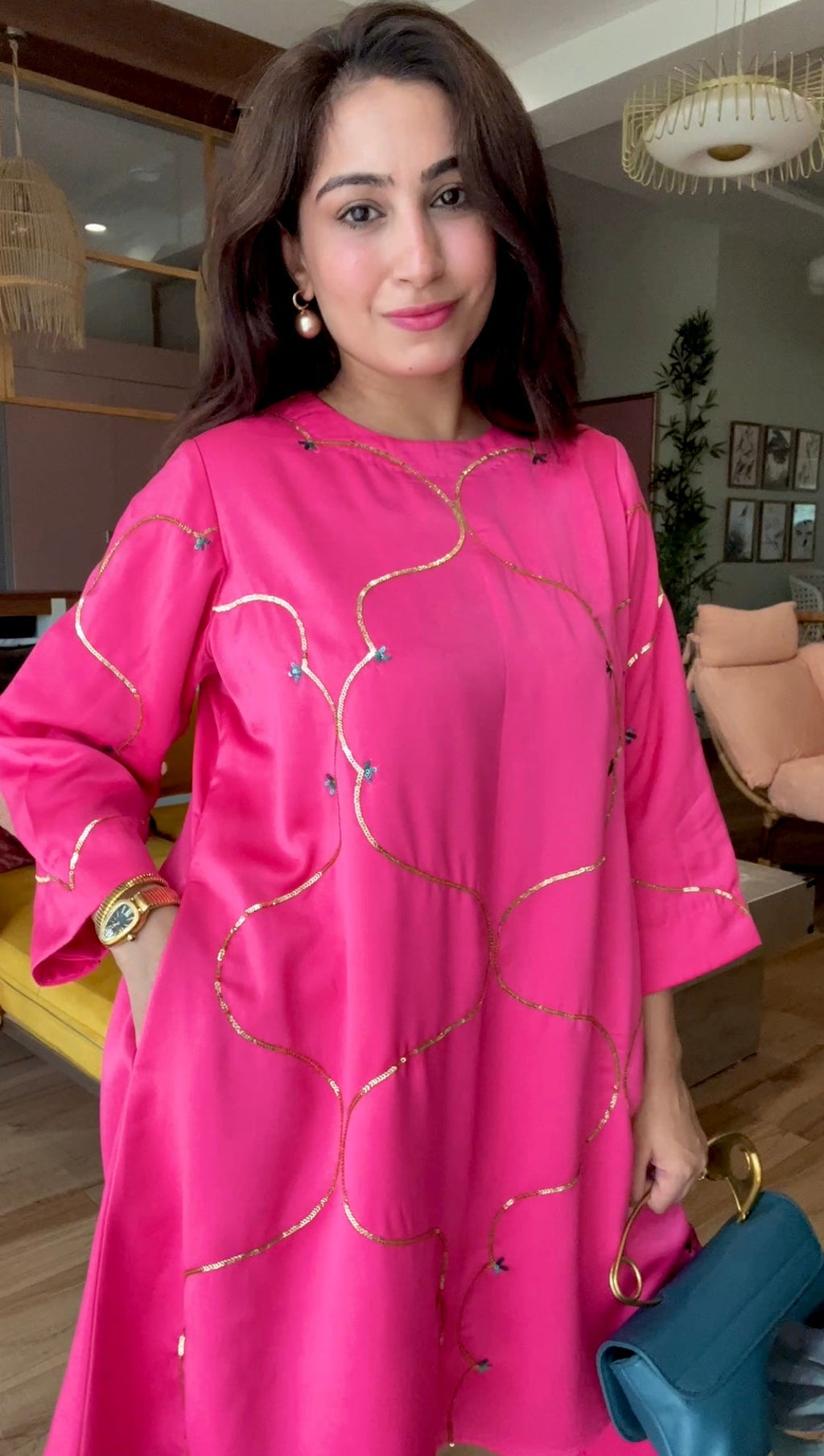 Indo western A line kurta set with hand embroidery