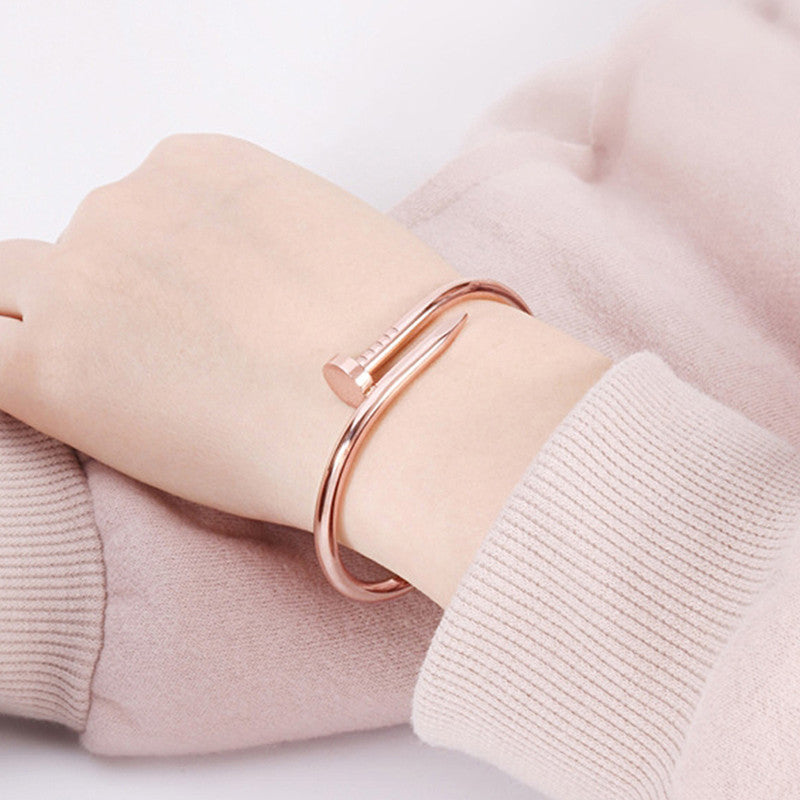Gold, Rose Gold and Silver Plated Stainless Steel Anti Tarnish Nail Bracelet