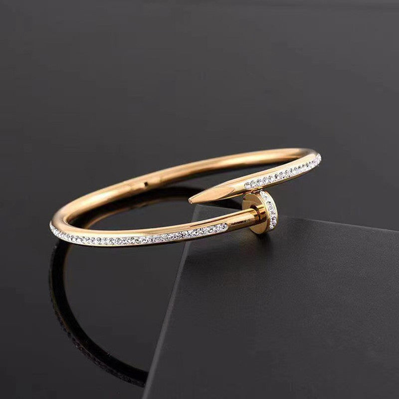 Gold, Rose Gold and Silver Plated Stainless Steel Anti Tarnish AD Studded Nail Bracelet