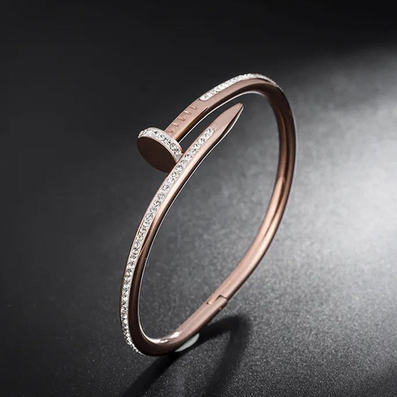 Gold, Rose Gold and Silver Plated Stainless Steel Anti Tarnish AD Studded Nail Bracelet