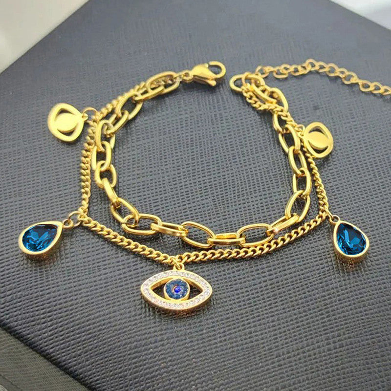 Gold, Rose Gold and Silver Plated Stainless Steel Anti Tarnish Crystal Studded Evil Eye Bracelet