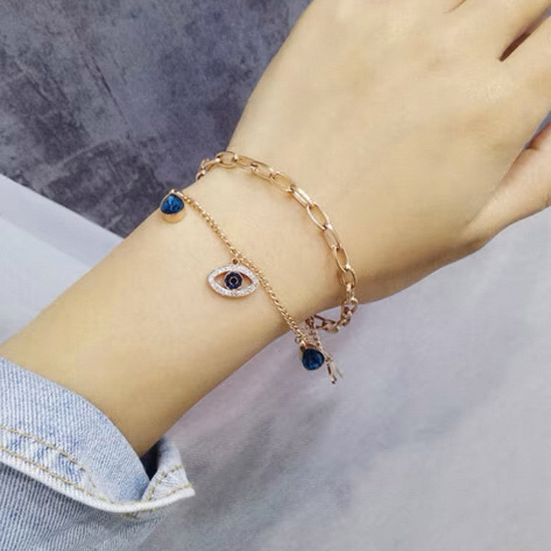 Gold, Rose Gold and Silver Plated Stainless Steel Anti Tarnish Crystal Studded Evil Eye Bracelet