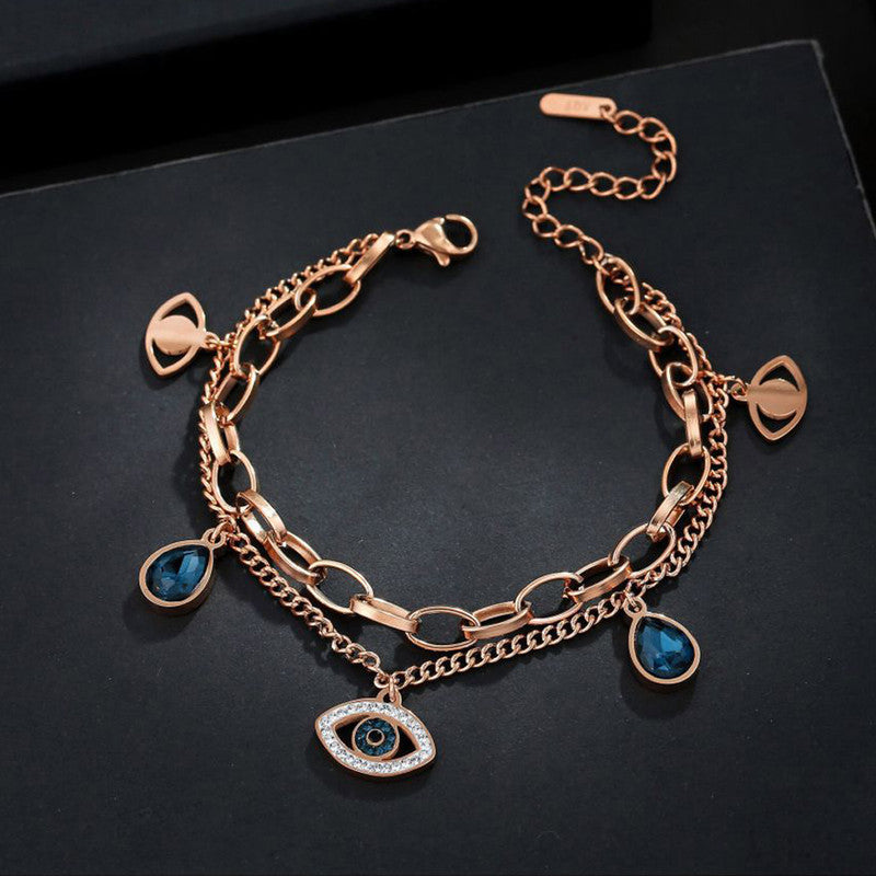Gold, Rose Gold and Silver Plated Stainless Steel Anti Tarnish Crystal Studded Evil Eye Bracelet