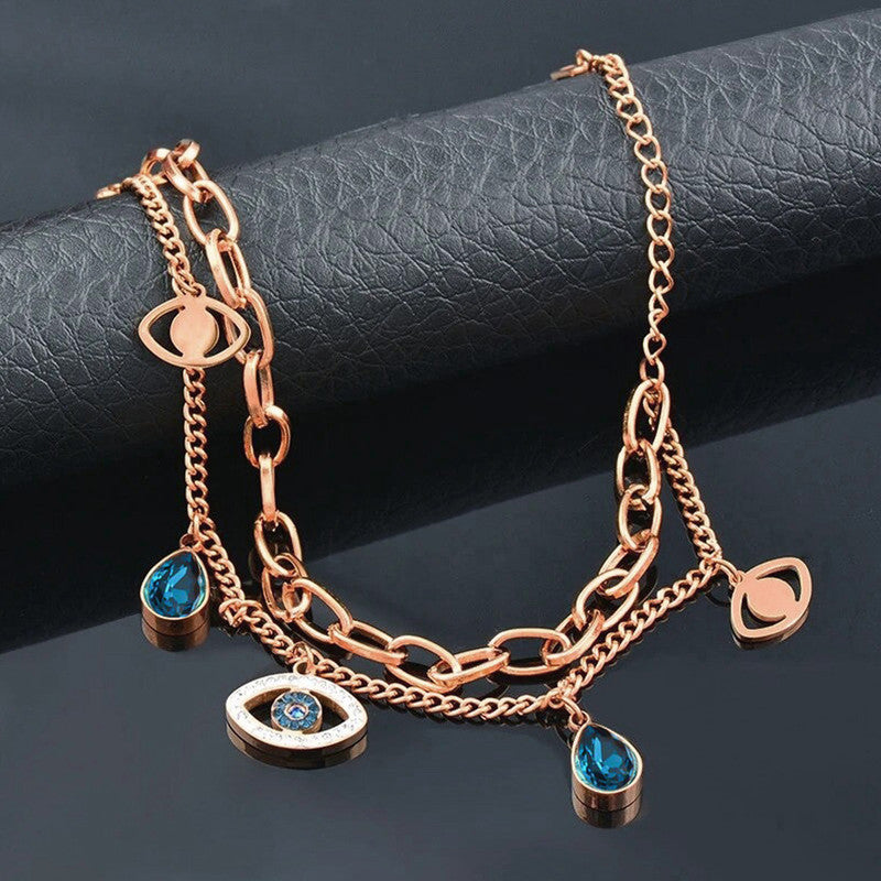 Gold, Rose Gold and Silver Plated Stainless Steel Anti Tarnish Crystal Studded Evil Eye Bracelet