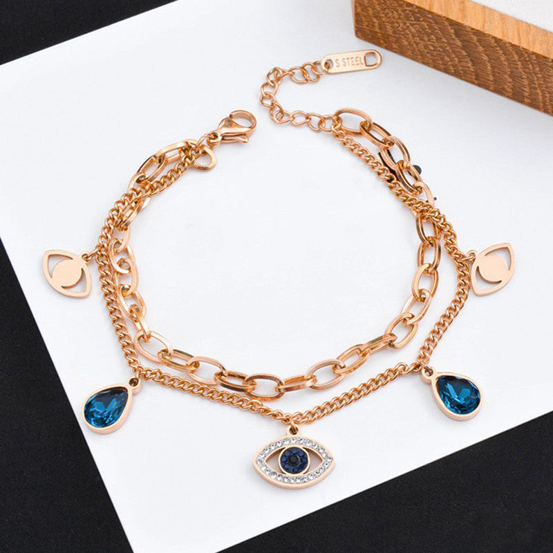Gold, Rose Gold and Silver Plated Stainless Steel Anti Tarnish Crystal Studded Evil Eye Bracelet